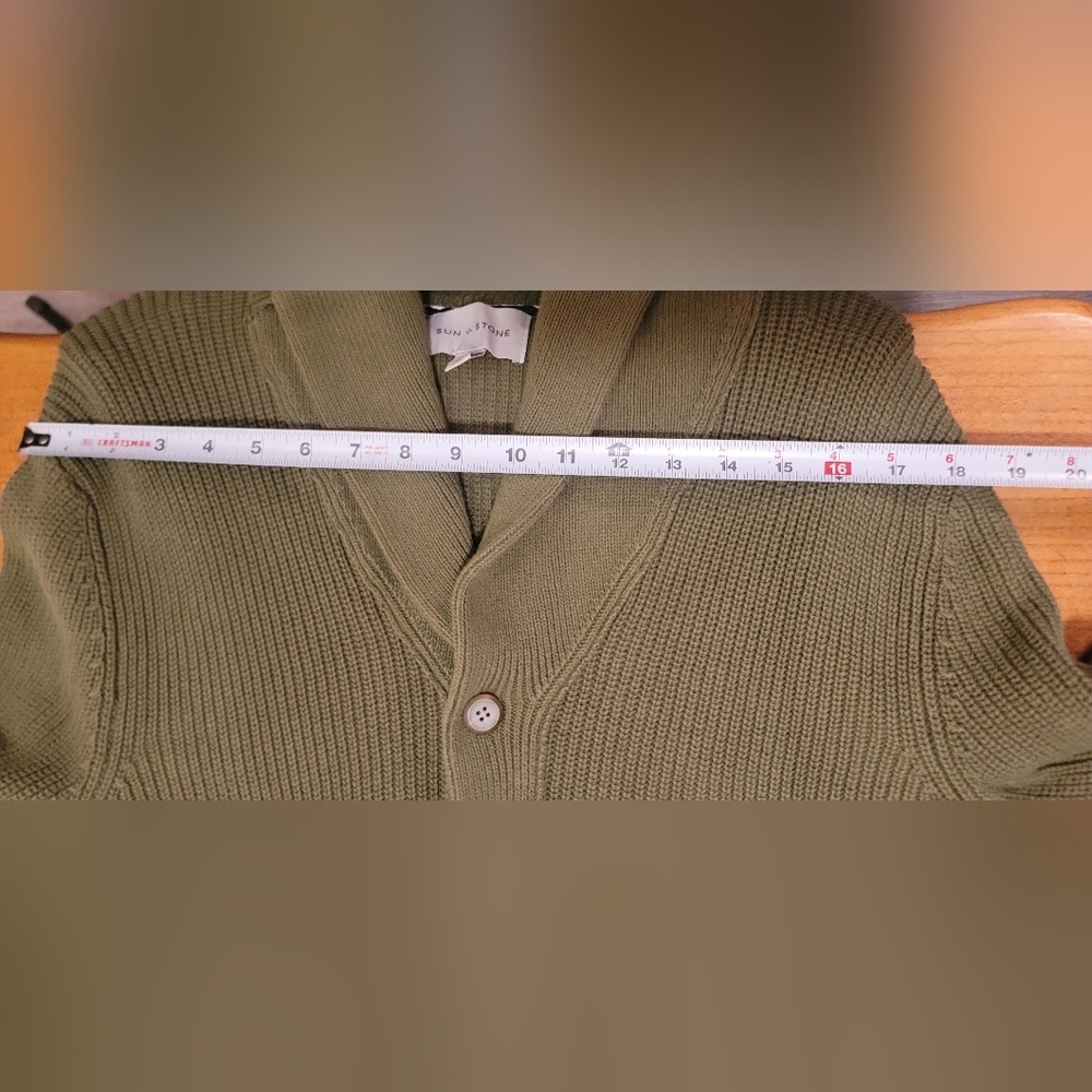 100% Cotton Sun & Stone Men's Alvin Cardigan Sweater In Olive Green Sz L - Picture 6 of 7